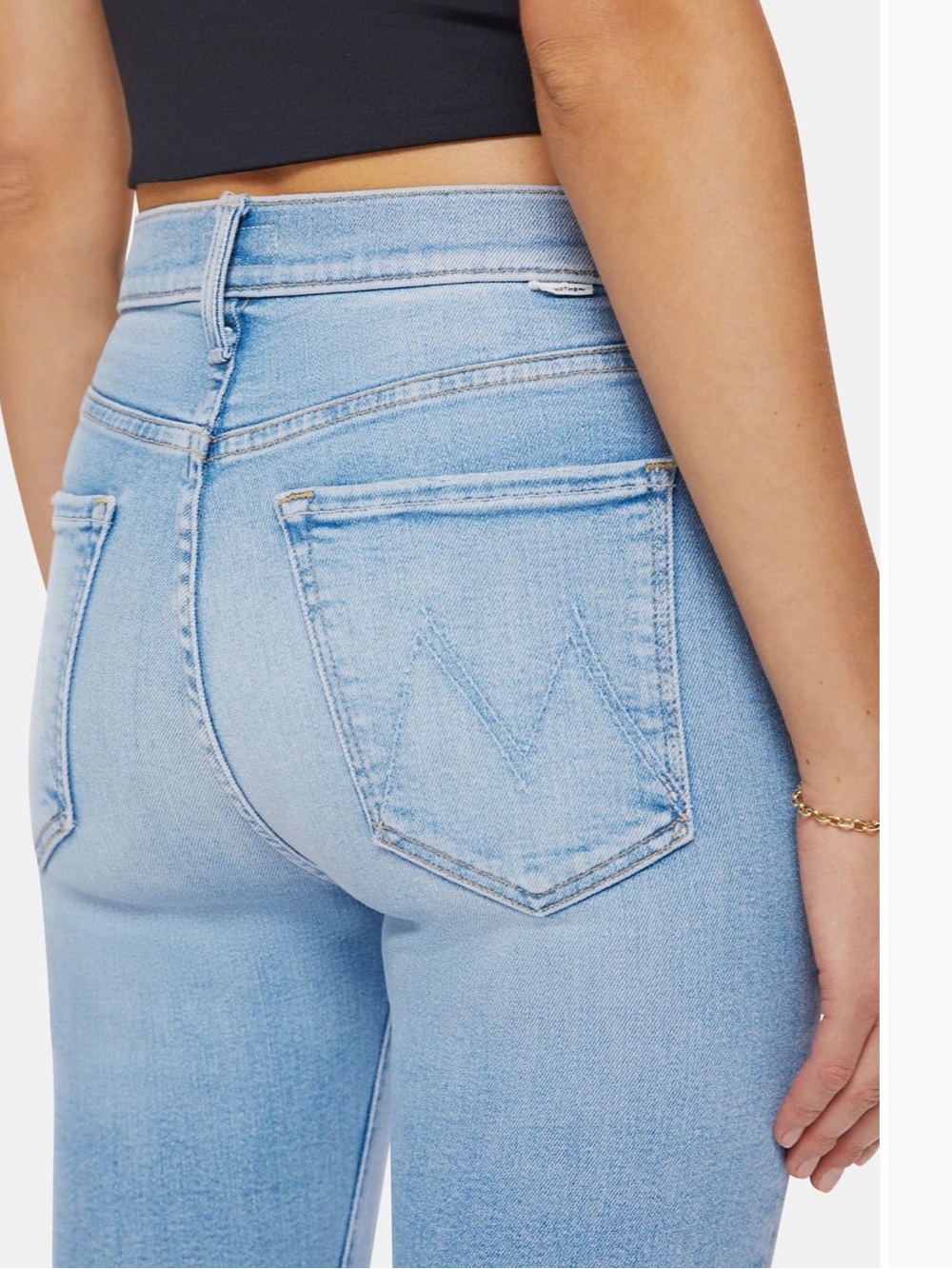 MOTHER Light Blue High-Rise Cropped Flare Jeans